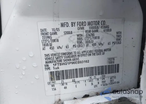 2006 Ford F-250 Lariat/Xl/Xlt from USA, damaged, VIN 1FTSW21P96EB93162